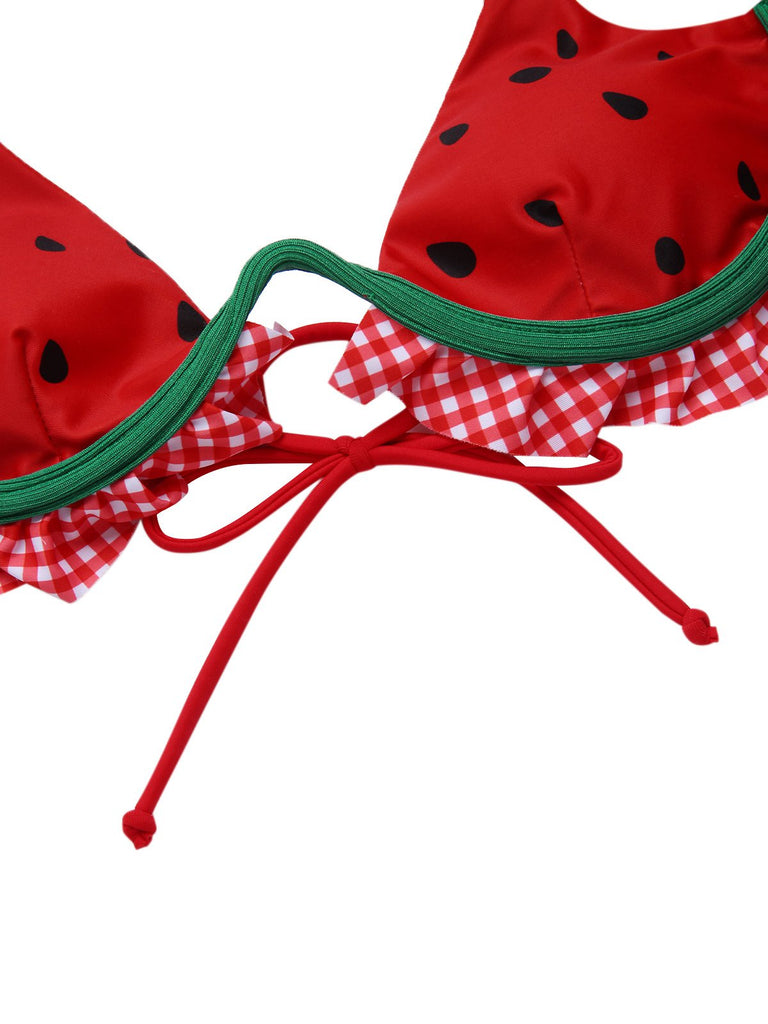 Red 1950s Watermelon Ruffled Bikini Set