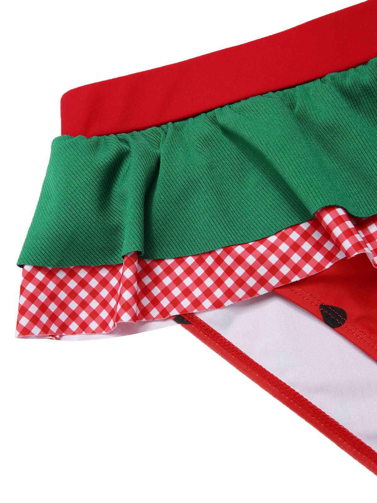 Red 1950s Watermelon Ruffled Bikini Set