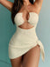 2PCS 1950s Lace-Up Halter Swimsuit & Cover-Up