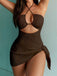 2PCS 1950s Lace-Up Halter Swimsuit & Cover-Up