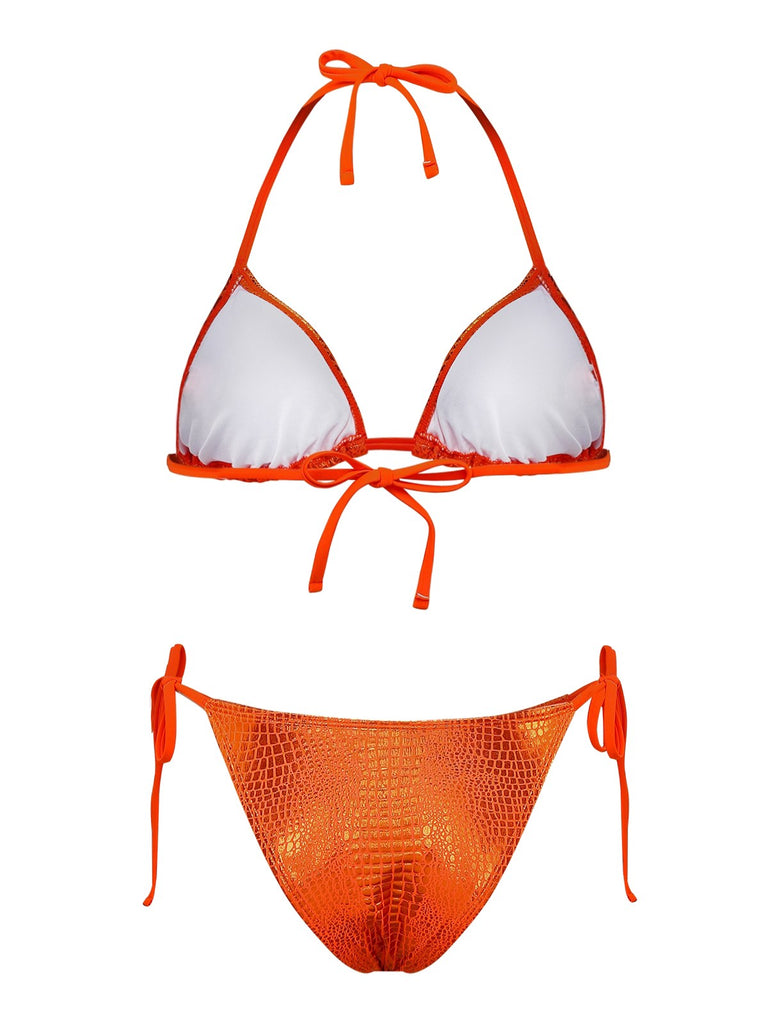 Orange 1960s Gilded Snakeskin Halter Bikini Set