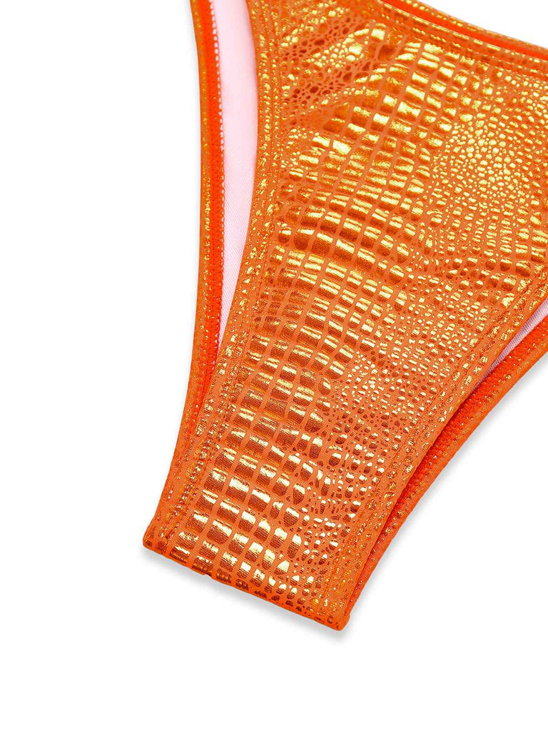 Orange 1960s Gilded Snakeskin Halter Bikini Set