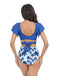 Dark Blue 1950s Tropical Print Ruffles Lace-Up Swimsuit