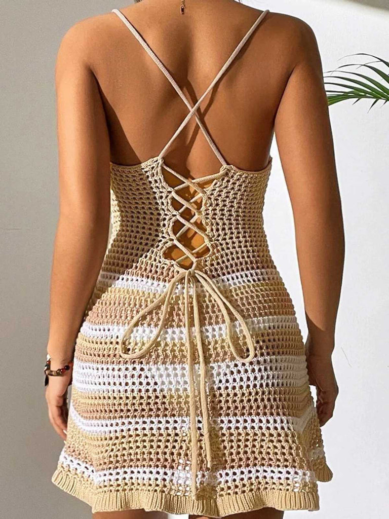 1960s Colorblock Cutout Tie Back Cover-Up Dress
