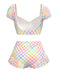 Multicolor 1970s Puff Gingham Plaid Bikini Set