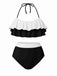 1940s High-Waist Colorblock Ruffled Halter Swimsuit