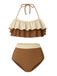 1940s High-Waist Colorblock Ruffled Halter Swimsuit