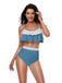 1940s High-Waist Colorblock Ruffled Halter Swimsuit