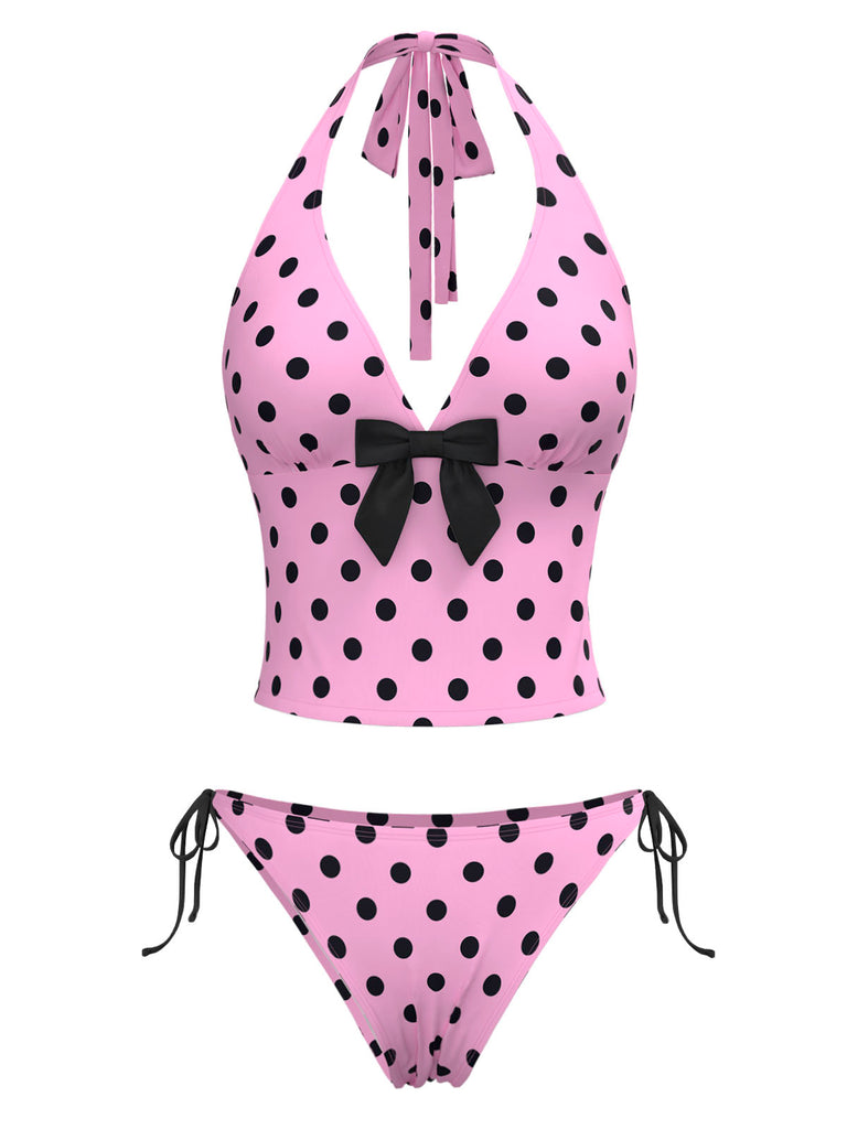 1970s Halter Polka Dots Bow Bikini Set