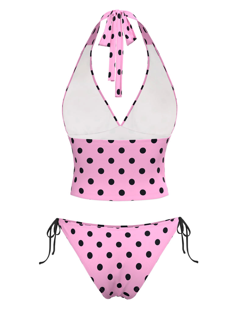 1970s Halter Polka Dots Bow Bikini Set