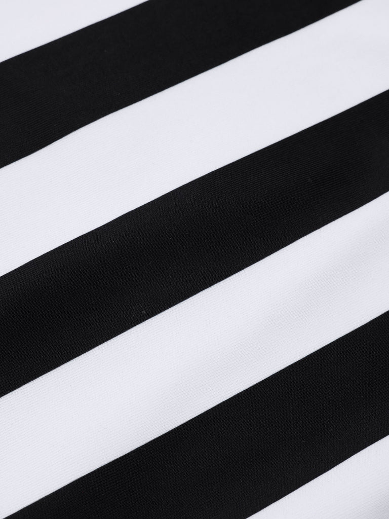 Black 1980s One-Shoulder Hollow Skull Stripe Swimsuit
