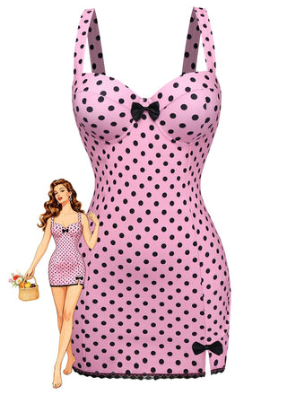 [Pre-Sale] Pink 1960s Polka Dot Lace One-Piece Swimsuit