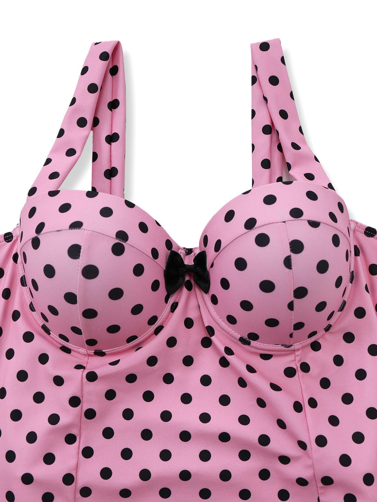 [Pre-Sale] Pink 1960s Polka Dot Lace One-Piece Swimsuit