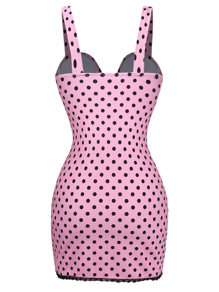 [Pre-Sale] Pink 1960s Polka Dot Lace One-Piece Swimsuit
