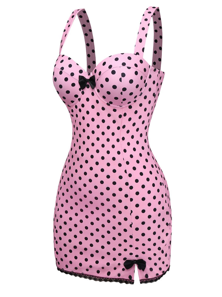 [Pre-Sale] Pink 1960s Polka Dot Lace One-Piece Swimsuit