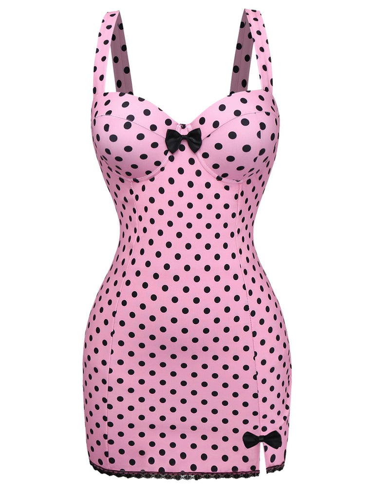 [Pre-Sale] Pink 1960s Polka Dot Lace One-Piece Swimsuit