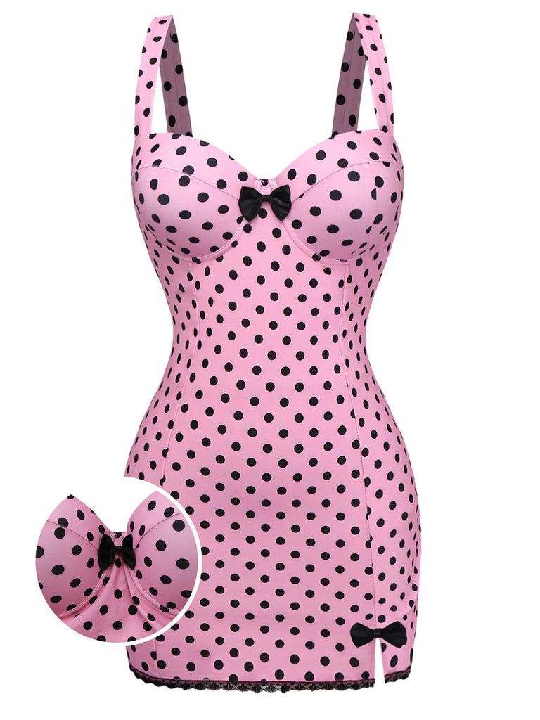 [Pre-Sale] Pink 1960s Polka Dot Lace One-Piece Swimsuit