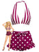 Red & White 1940s Striped Halter Polka Dot Ruffled Swimsuit