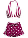 Red & White 1940s Striped Halter Polka Dot Ruffled Swimsuit