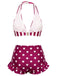 Red & White 1940s Striped Halter Polka Dot Ruffled Swimsuit