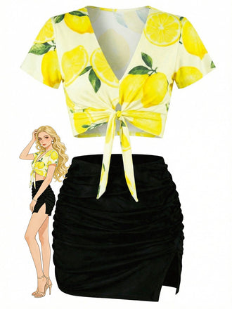 [Pre-Sale] Yellow 1950s Lemon Twisted Tankini Set