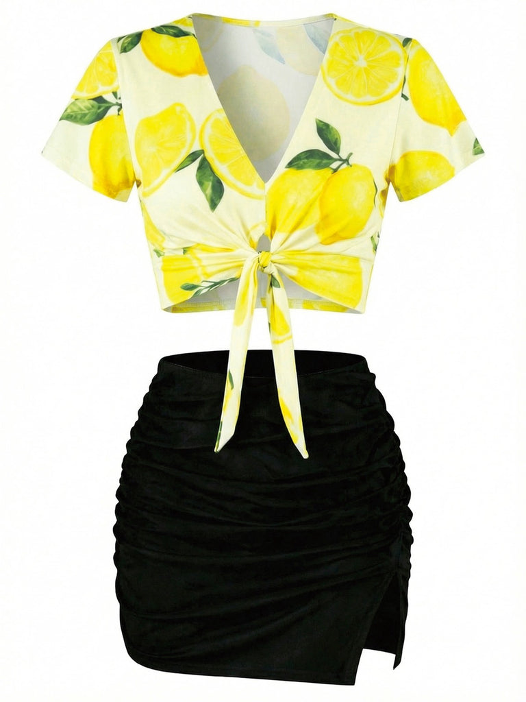 [Pre-Sale] Yellow 1950s Lemon Twisted Tankini Set