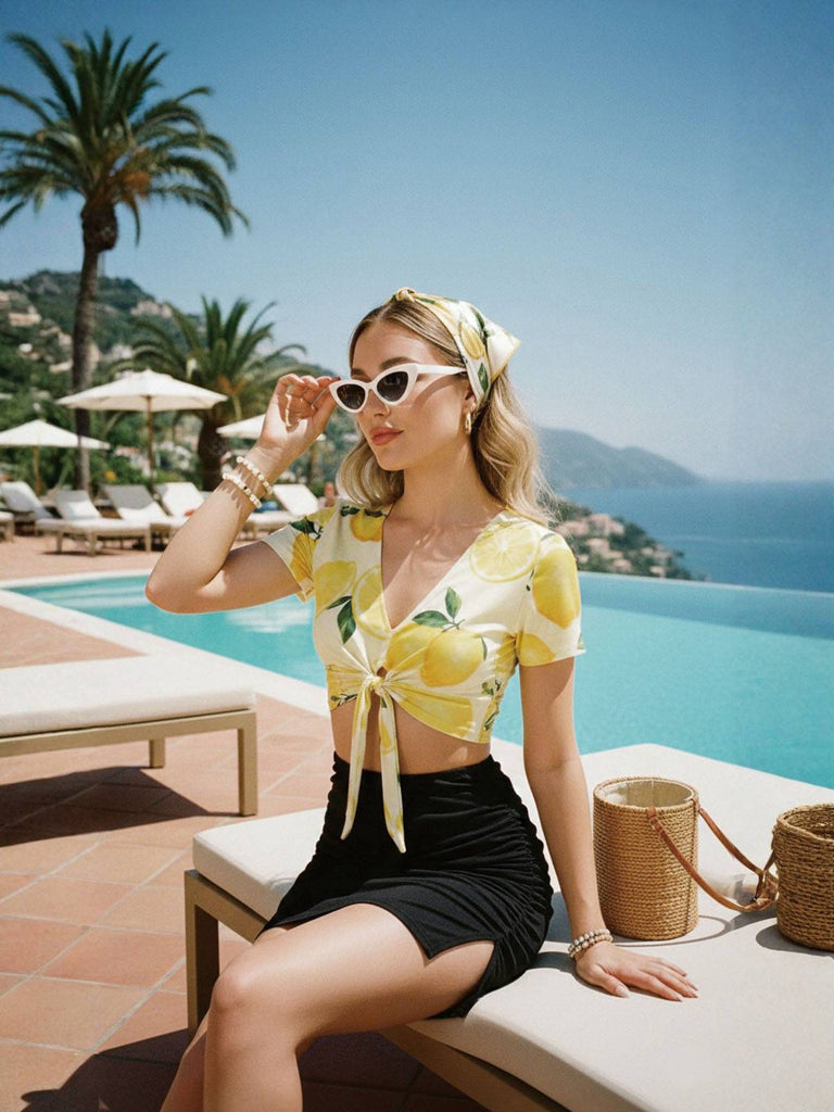 [Pre-Sale] Yellow 1950s Lemon Twisted Tankini Set