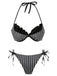 [Pre-Sale] Grey 1960s Striped Mesh Halter Bow Bikini Set