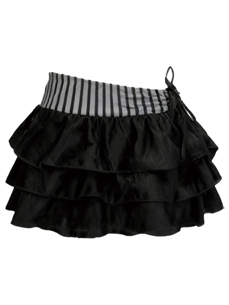 [Pre-Sale] Grey 1960s Striped Mesh Bow Tiered Cover-Up Skirt