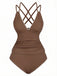 1940s Colorblock Deep V Crisscross Back Tankini Set
