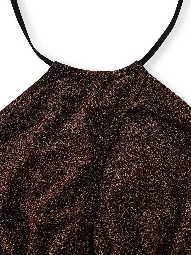 1940s Glitter Halter Cutout Bow One-Piece Swimsuit