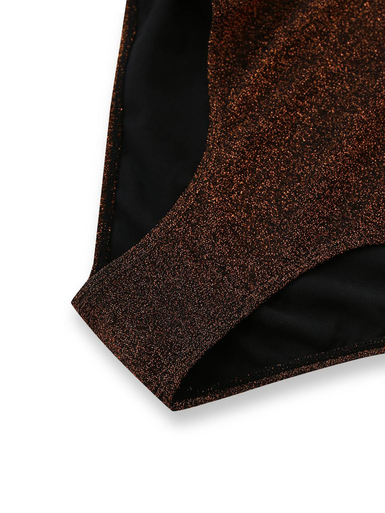 1940s Glitter Halter Cutout Bow One-Piece Swimsuit