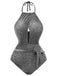 1940s Glitter Halter Cutout Bow One-Piece Swimsuit