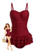 [Pre-Sale] Red 1950s Ruffled Ruched Tiered One-Piece Swimsuit
