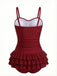 [Pre-Sale] Red 1950s Ruffled Ruched Tiered One-Piece Swimsuit