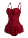 [Pre-Sale] Red 1950s Ruffled Ruched Tiered One-Piece Swimsuit