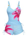 1950s Floral Solid Lace-Up Tankini Set