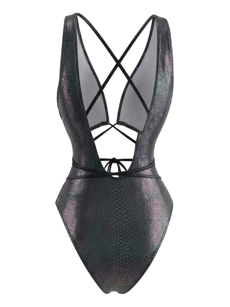 Elegant 1970s Vintage V Neck Swimsuit 2