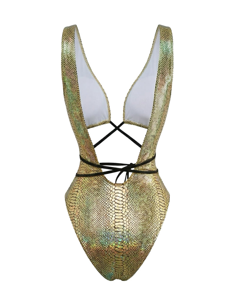 Elegant 1970s Vintage V Neck Swimsuit 4