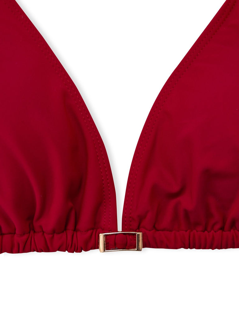 1950s Deep V-Neck Crochet Mesh Halter Swimsuit Set