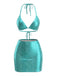 Turquoise 1980s Vintage V Neck Swimsuit 1
