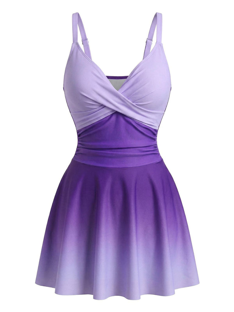 [Pre-Sale] 1940s Mirrored Ombre Front Twist One-Piece Swim Dress