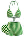 Green 1950s Striped Terry Halter Bikini Set