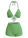 Green 1950s Striped Terry Halter Bikini Set