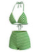 Green 1950s Striped Terry Halter Bikini Set