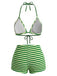 Green 1950s Striped Terry Halter Bikini Set