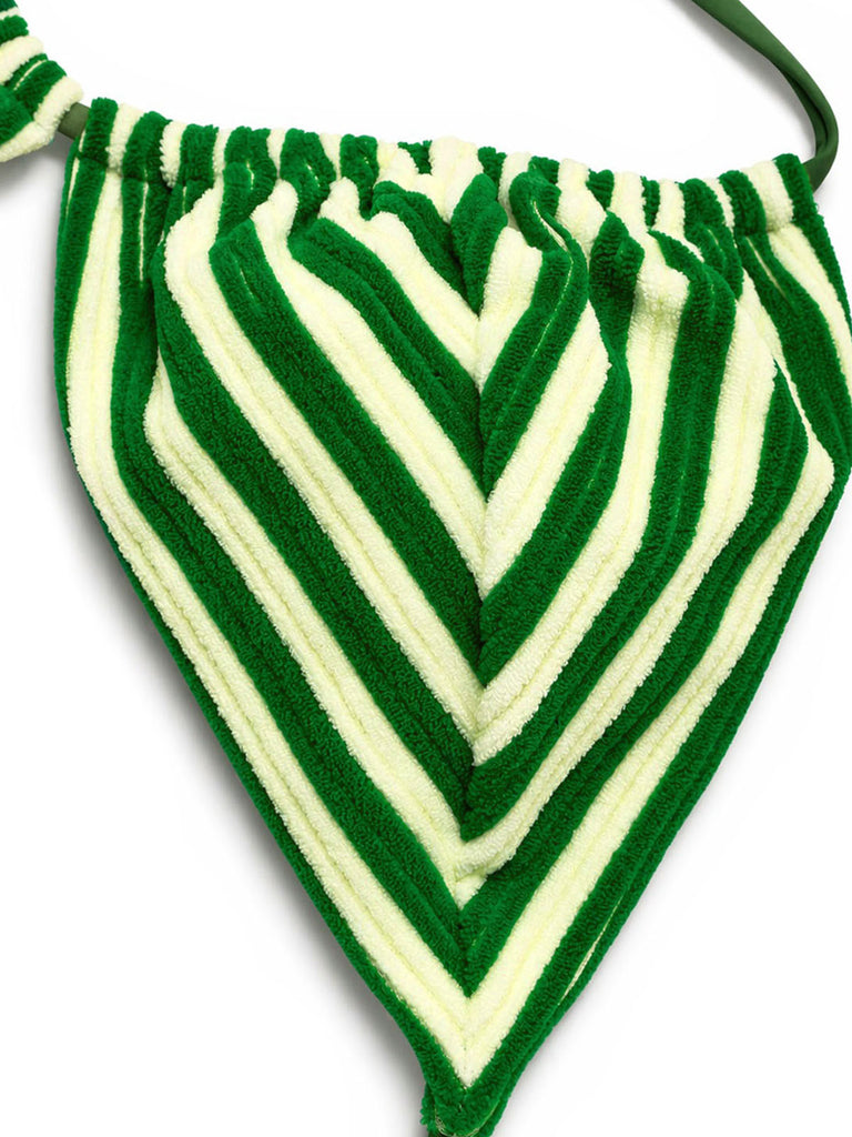 Green 1950s Striped Terry Halter Bikini Set