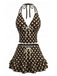 Brown 1950s Polka Dot Halter Ruffle Swimsuit, vintage swimsuit, pin-up swimwear - perfect for women who love vintage and retro fashion