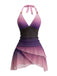 Lavender 1980s Halter Ombre Ruched Tankini Set, vintage fashion, retro style - perfect for women who love vintage and retro fashion