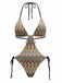 Brown 1970s Boho Chevron Print Ruched One-Piece Swimsuit, vintage swimsuit, pin-up swimwear - perfect for women who love vintage and retro fashion